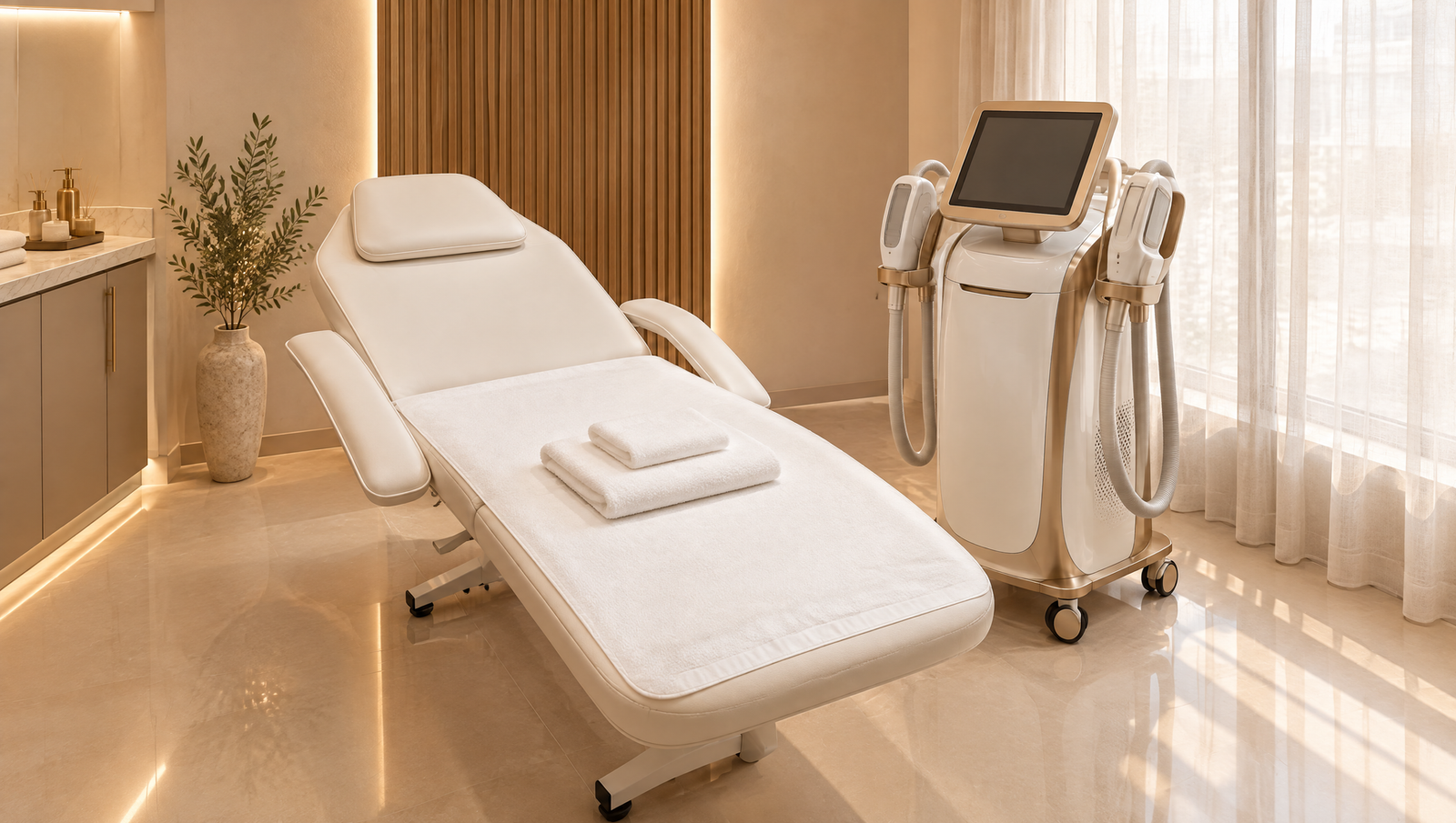 Sala de criolipólise da ZAVIA Clinic, no Batel